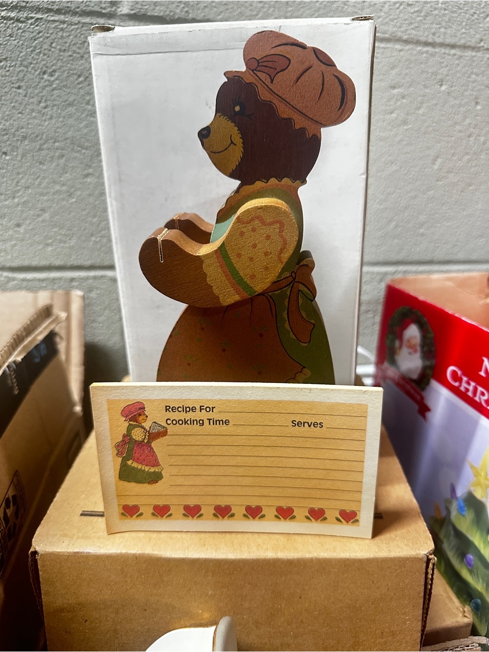 New In Box Vintage Country Mama Bear Recipe Card Holder With Cards Cottagecore